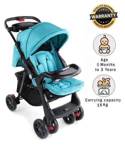 Babyhug Wander Buddy Stroller With Rear Parent Utility Box With Cup Holder On Rent Teal Blue 1