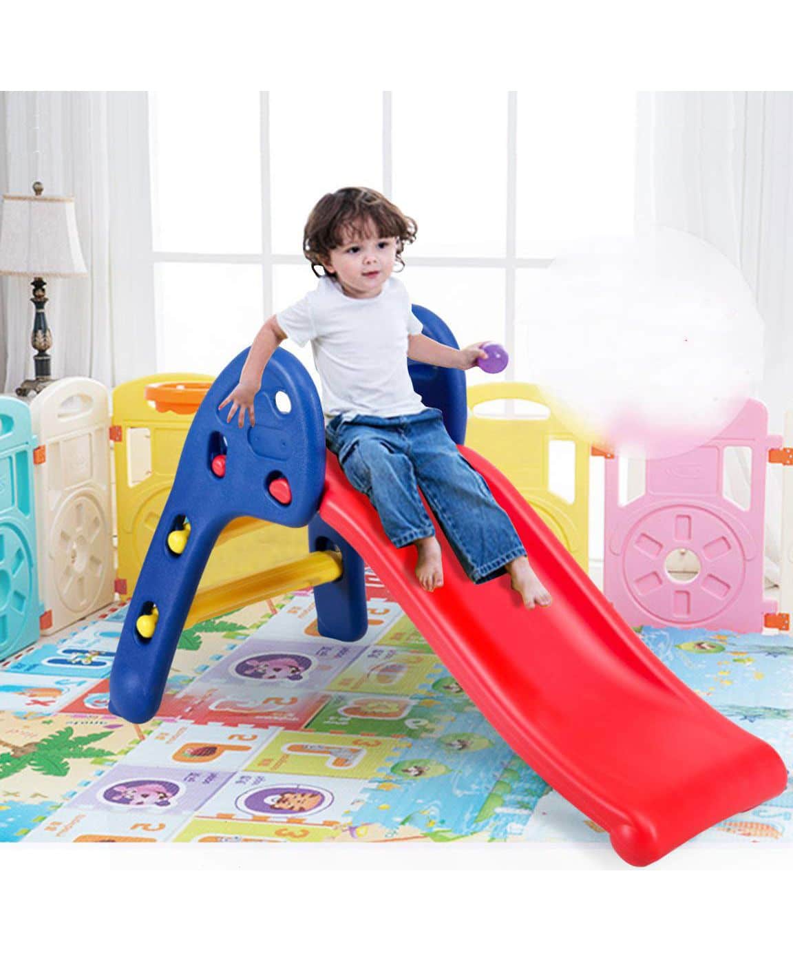 Webby Foldable Baby Garden Slide On Rent Blue & Red - Baby Gear On Rent
