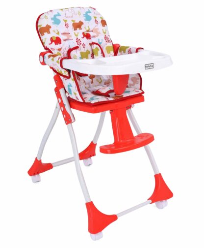 Bloom High Chair with Footrest Animal Print by Babyhug - Red on Rent 1