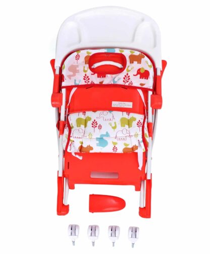 Bloom High Chair with Footrest Animal Print by Babyhug - Red on Rent 5