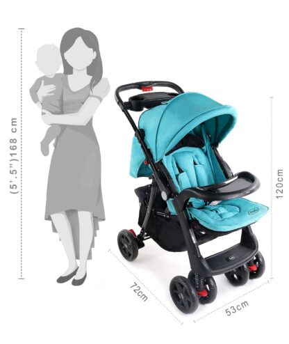 Babyhug Wander Buddy Stroller With Rear Parent Utility Box With Cup Holder On Rent Teal Blue 3