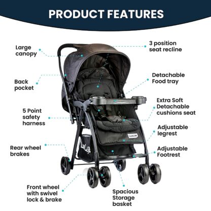 LuvLap Joy Stroller/Pram, Compact and Easy Fold, for Newborn Baby/Kids, 0-3 Years On Rent (Black) 2