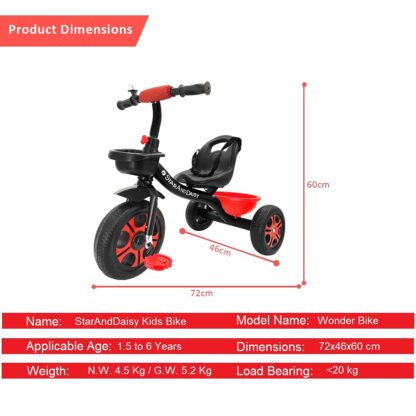 Star And Daisy Wonder Bike for Kids from 1.5 to 6 Years Load Bearing On Rent (Red & Black) 4