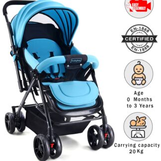 Babyhug Symphony Stroller With Reversible Handle & Mosquito Net - Blue On Rent 1