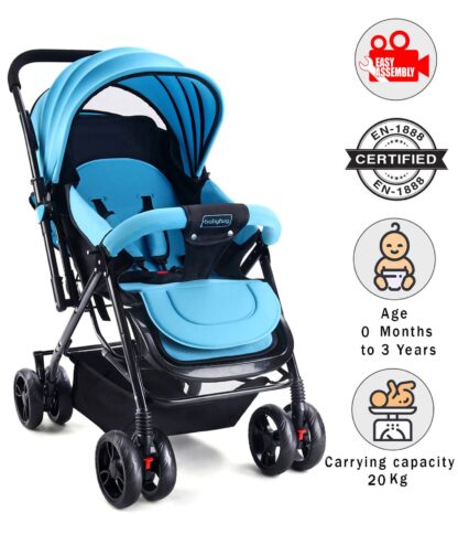 Babyhug Symphony Stroller With Reversible Handle & Mosquito Net - Blue On Rent 1