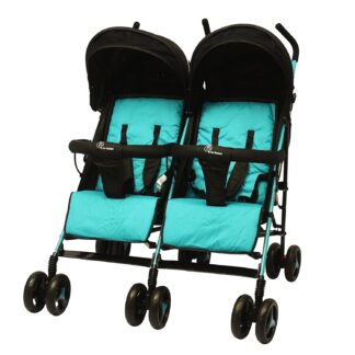 R for Rabbit Ginny and Johnny – Baby Twin Stroller and Pram Easy Foldable with Adjustable Seating Positions with Huge Storage Basket (Blue Black) on Rent 1