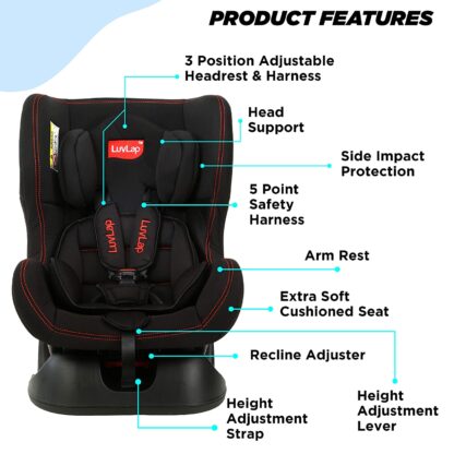LuvLap Sports Convertible Car Seat for Baby & Kids from 0 Months to 4 Years (Black) On Rent 2