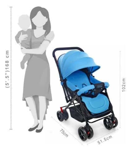 Babyhug Symphony Stroller With Reversible Handle & Mosquito Net - Blue On Rent 3