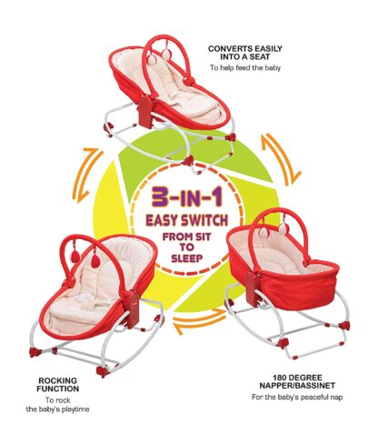 LuvLap 3 in 1 Rocker Napper with Musical Vibrations Red On Rent 3