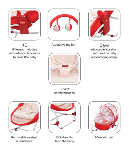 LuvLap 3 in 1 Rocker Napper with Musical Vibrations Red On Rent 4