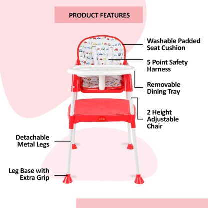 LuvLap 3 in 1 Convertible High Chair with 5 Point Safety Belts Red On Rent 4