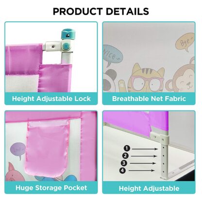 Luvlap Bed Rail Guard for Baby/Kids Safety (180 x 68 CM), Portable & Foldable Bed Rail (Pink) On Rent 3